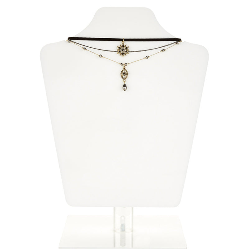 Sweet Multilayer Flower Leather Choker Necklace Water Drop Necklace Ethnic Jewelry for Women