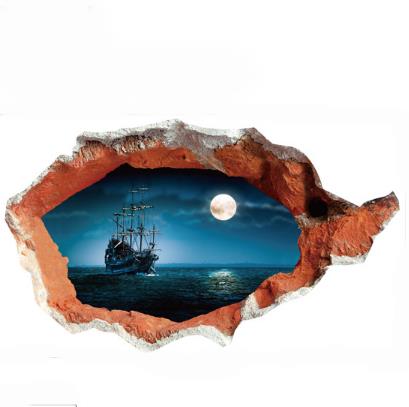 3D Ship Night Living Room Bedroom Animals Floor Home Background Wall Decor Creative Stickers
