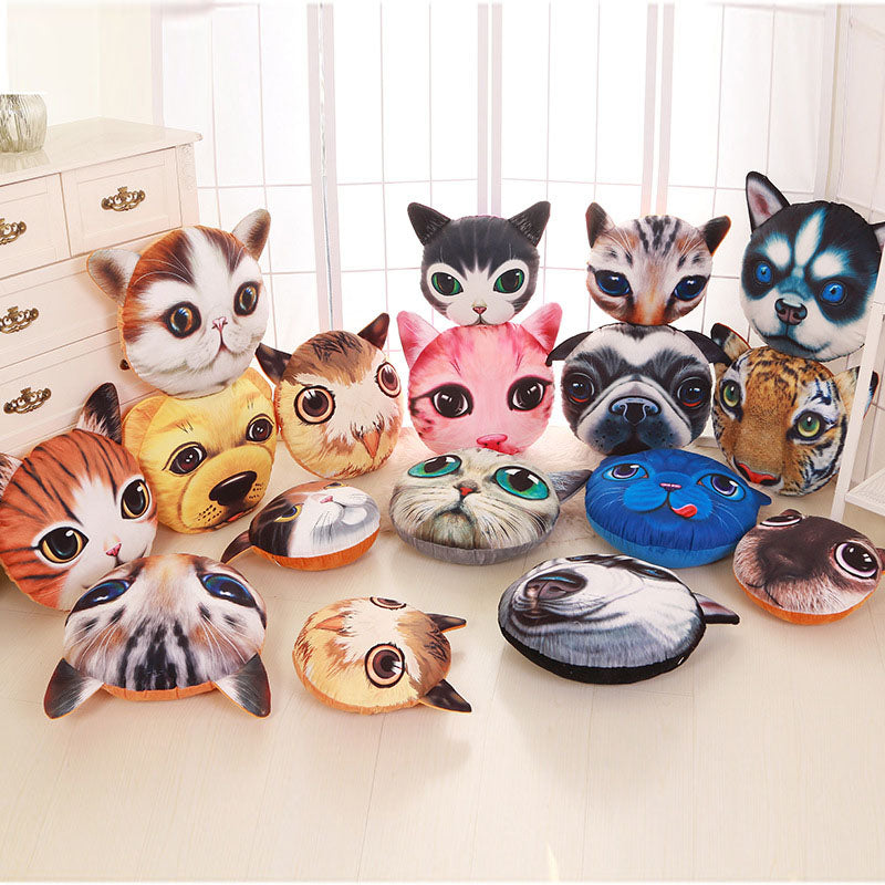Creative Funny 3D Dog Cat Head Pillow PP Cotton Simulation Animal Cushion Birthay Gift Trick Toys