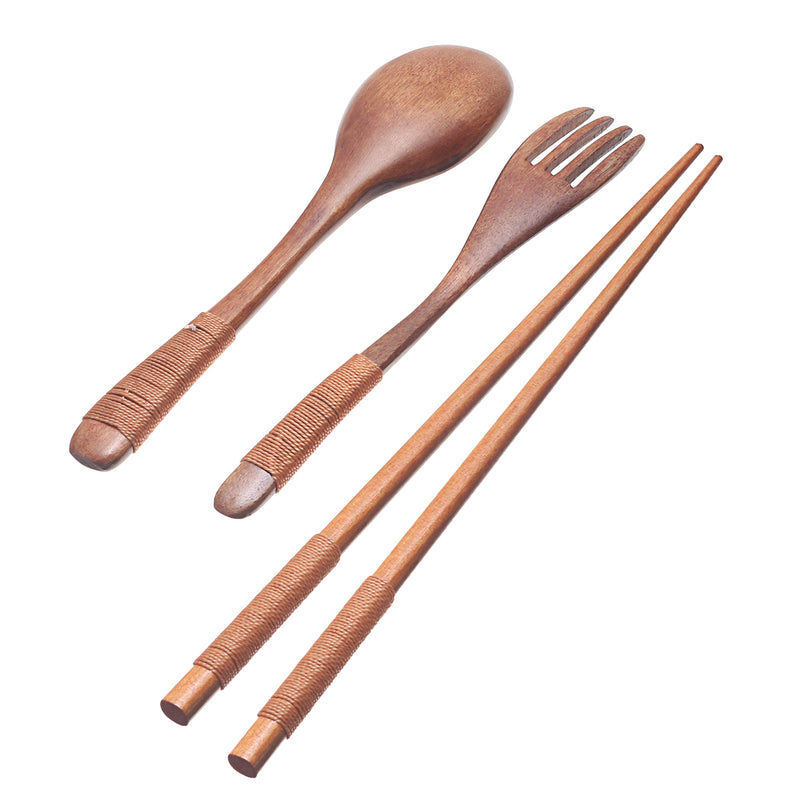 3Pcs/set Portble Wooden Chopsticks Spoon Fork Tableware Japanese Style With Storage Bag