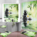 Bamboo Printing Waterproof Bathroom Shower Curtain Toilet Cover Mat Non-slip Carpet