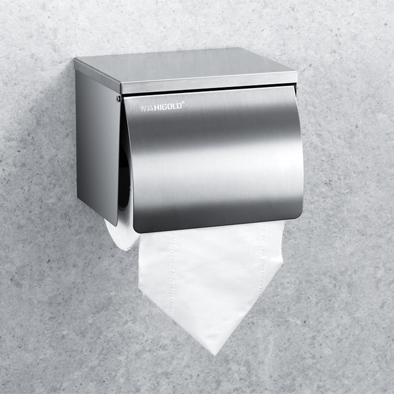 Higold Double Pole Towel Holder Toilet Paper Container Waterproof Stainless Steel Bathroom Storage Set