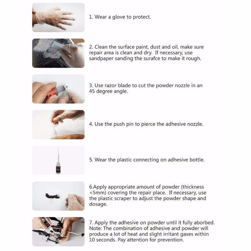 Strong Powder Adhesive Glue Kit Set 7 Second Quick Bonding Speedy Fix Repair Glue