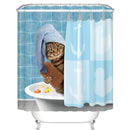 Cat Bathing Bathroom Shower Curtain Waterproof Fabric With 12 Hooks