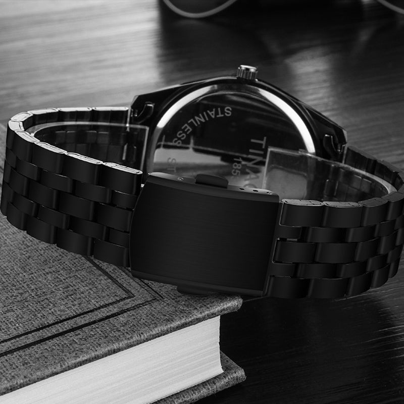 TINACE Men Luminous Display Fashion Blue Black Dial Day Week Display Stainless Steel Quartz Watch