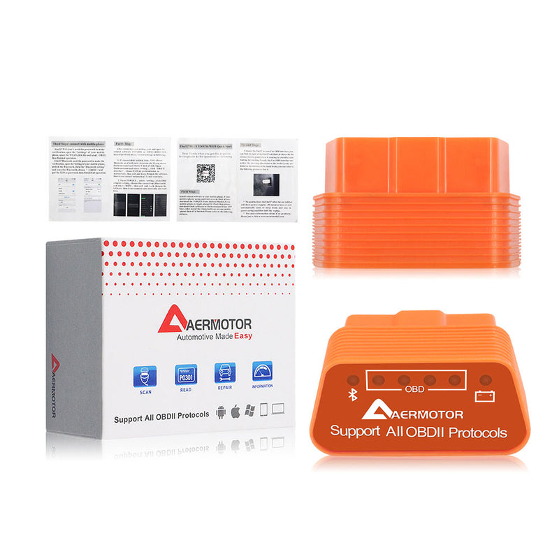 Aermotor ELM327 bluetooth 4.0 OBD Car Fault Detector Diagnostic Scanner OBD2 for Android/IOS/PC
