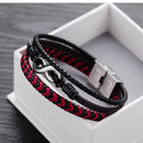 Leather Woven Titanium Steel Red And Black Color Leather Male Bracelet