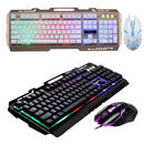 USB Wired Illuminated LED Backlight Metal Gaming Keyboard + Mouse Kit Gold