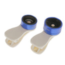 Universal Clip On Cell Phone Camera Lens 3 in 1 with 180 Degree Fish Eye Lens + Wide Angle Macro Lens Kit for Smartphone Blue