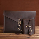 PU Leather Laptop Sleeve Bag Case Cover with Charger Earphone Storage Pouch For MacBook Air 11'' Dark Brown