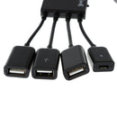 4 in 1 Micro USB Hub Male to Female Three USB 2.0 Host OTG Adapter Cable