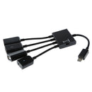 4 in 1 Micro USB Hub Male to Female Three USB 2.0 Host OTG Adapter Cable