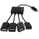 4 in 1 Micro USB Hub Male to Female Three USB 2.0 Host OTG Adapter Cable