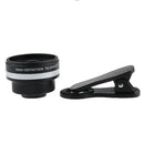 Universal 2 in1 Clip-on Optical Glass No Distortion HD 2X Wide-angle Lens for Mobile Phone Silver+Black