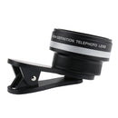 Universal 2 in1 Clip-on Optical Glass No Distortion HD 2X Wide-angle Lens for Mobile Phone Silver+Black