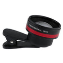 Universal 2 in1 Clip-on Optical Glass No Distortion HD 2X Wide-angle Lens for Mobile Phone Red+Black