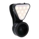 Lens Kit 0.36X Wide Angle Lens+15x Macro Lens+Fill Light for Mobile Phone Black