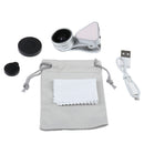 Lens Kit 0.36X Wide Angle Lens+15x Macro Lens+Fill Light for Mobile Phone Silver