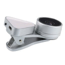 Lens Kit 0.36X Wide Angle Lens+15x Macro Lens+Fill Light for Mobile Phone Silver