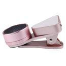 Lens Kit 0.36X Wide Angle Lens+15x Macro Lens+Fill Light for Mobile Phone Rose Gold