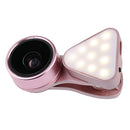 Lens Kit 0.36X Wide Angle Lens+15x Macro Lens+Fill Light for Mobile Phone Rose Gold