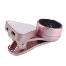 Lens Kit 0.36X Wide Angle Lens+15x Macro Lens+Fill Light for Mobile Phone Rose Gold