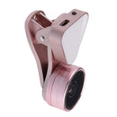 Lens Kit 0.36X Wide Angle Lens+15x Macro Lens+Fill Light for Mobile Phone Rose Gold
