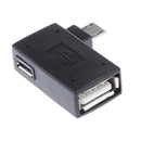 90 degree Left Angle Micro USB 2.0 OTG Host Adapter w/ USB Power for Android Smartphone