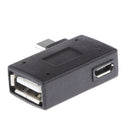 90 degree Left Angle Micro USB 2.0 OTG Host Adapter w/ USB Power for Android Smartphone