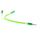 3.5mm AUX Audio Stereo Splitter Cable Headphone Adapter Flat Cable 1 Male to 2 Female Green