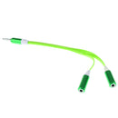 3.5mm AUX Audio Stereo Splitter Cable Headphone Adapter Flat Cable 1 Male to 2 Female Green