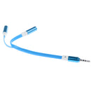 3.5mm AUX Audio Stereo Splitter Cable Headphone Adapter Flat Cable 1 Male to 2 Female Blue