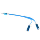 3.5mm AUX Audio Stereo Splitter Cable Headphone Adapter Flat Cable 1 Male to 2 Female Blue
