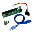 PCI-E 1X to 16X Riser Card Extender + 15Pin SATA to 4Pin IDE Power Cord + USB 3.0 Cable 50cm Green