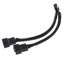 2 x 4 pin Fan Y Splitter Power Extension Cable 2 Fans Splitter Lead All Black Sleeved