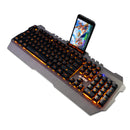 Wired Gaming Keyboard Mechanical Feel Keys Multimedia Backlit w/Phone Holder- Gray