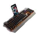 Wired Gaming Keyboard Mechanical Feel Keys Multimedia Backlit w/Phone Holder- Gray