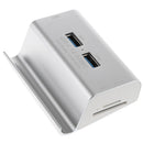 USB3.0 4-Port Hub Card Reader+Phone Holder Super Speed Aluminum for SD TF Silver