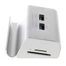 USB3.0 4-Port Hub Card Reader+Phone Holder Super Speed Aluminum for SD TF Silver