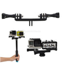 Monopod Selfie Stick With Dual Port Holder Kits For Double Sports DV Camera