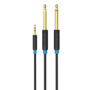 2meter/6.5ft Stereo 3.5mm to Dual 6.5mm Male to Male Audio Cable Cord Black