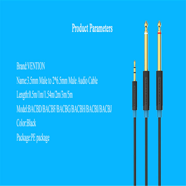 1.5meter 3.5mm Male Plug to 2x6.5mm Male M/M Adaptor Eextension Audio Cable
