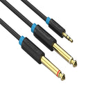1meter/3ft Stereo 3.5mm to Dual 6.5mm Male to Male Audio Cable Cord Black