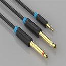 3.5mm Plug To Double 6.5mm Adapter Male To Male Audio Cable Black 0.5meter