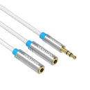 3.5mm Audio Headphone Flexible Stereo Cable Splitter 1 Male to 2 Female Extension Cable White