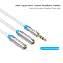 3.5mm Audio Headphone Flexible Stereo Cable Splitter 1 Male to 2 Female Extension Cable White