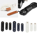 3Pieces PU Leather Data Cable Headphone Cord Organizer Fastening Wraps White