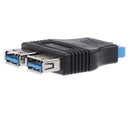 USB3.0 20Pin Motherboard Port Header to 2x USB 3.0 Type-A female Adapter-Black