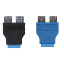 USB3.0 20Pin Motherboard Port Header to 2x USB 3.0 Type-A female Adapter-Black