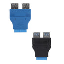USB3.0 20Pin Motherboard Port Header to 2x USB 3.0 Type-A female Adapter-Black